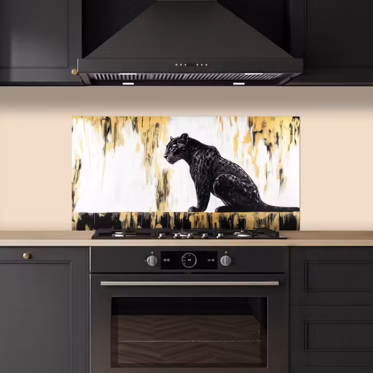 Panter - Zwart - Abstract - Goud keuken achterwand spatscherm middel -sfeer1