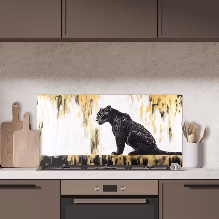 Panter - Zwart - Abstract - Goud keuken achterwand spatscherm middel -sfeer2