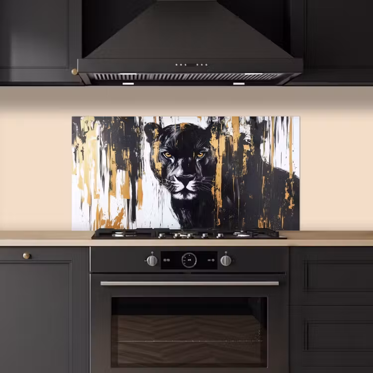 Panter - Zwart - Abstract - Verfstreken keuken achterwand spatscherm middel -sfeer1