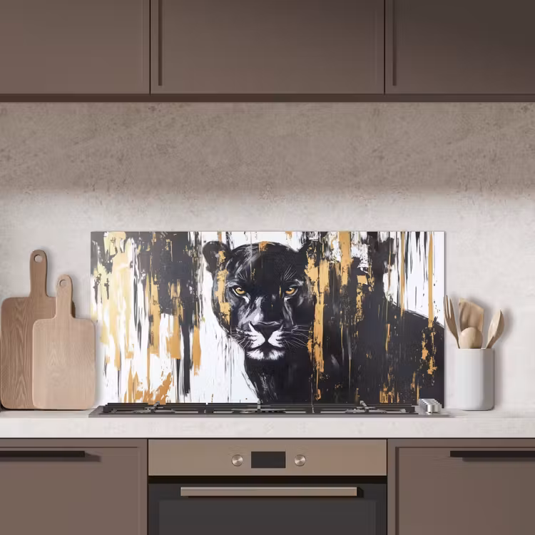 Panter - Zwart - Abstract - Verfstreken keuken achterwand spatscherm middel -sfeer2