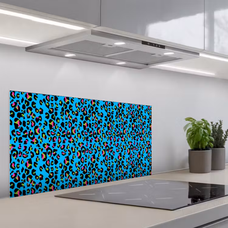 Panter - Blauw - Neon keuken achterwand spatscherm middel 899 -3d_schuin