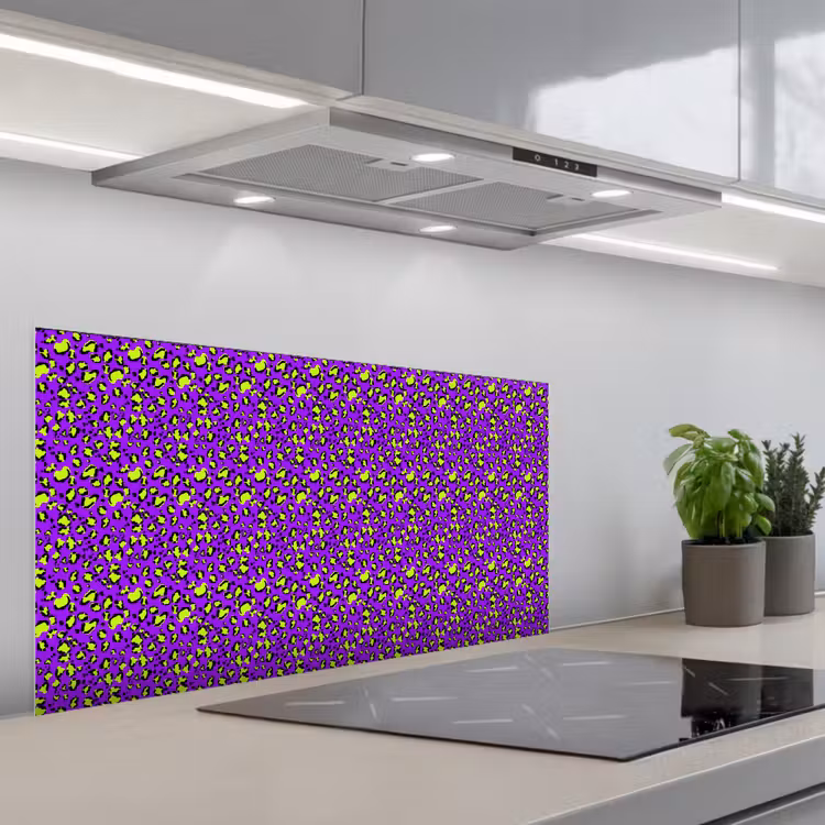 Panterprint - Paars - Groen - Neon keuken achterwand spatscherm middel 899 -3d_schuin