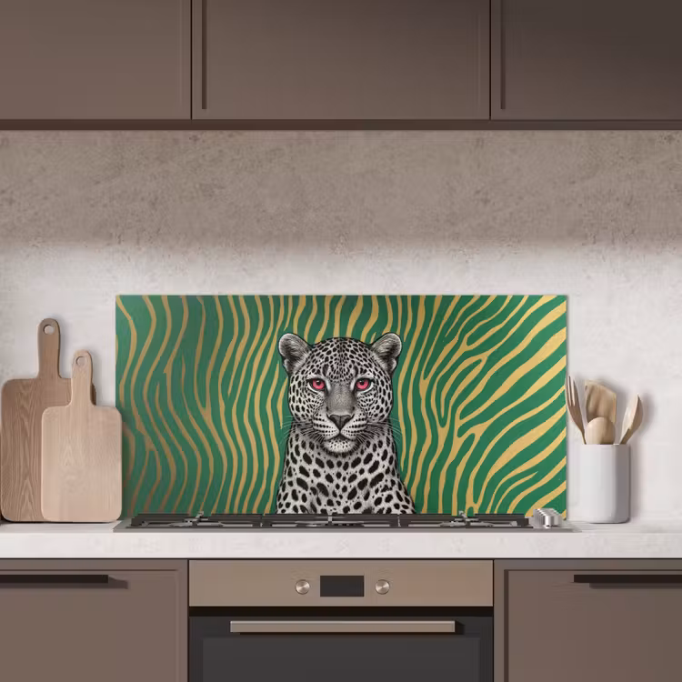 Panter - Zebrapatroon - Groen keuken achterwand spatscherm middel -sfeer2
