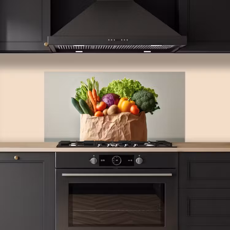 Papieren - Boodschappen - Groente - Kleurrijk keuken achterwand spatscherm middel -sfeer1