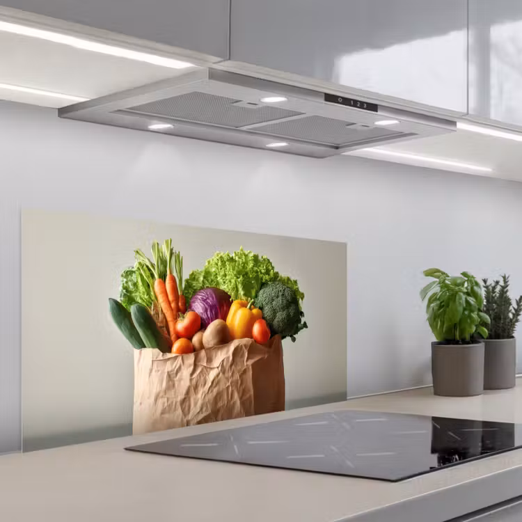 Papieren - Boodschappen - Groente - Kleurrijk keuken achterwand spatscherm middel -3d_schuin
