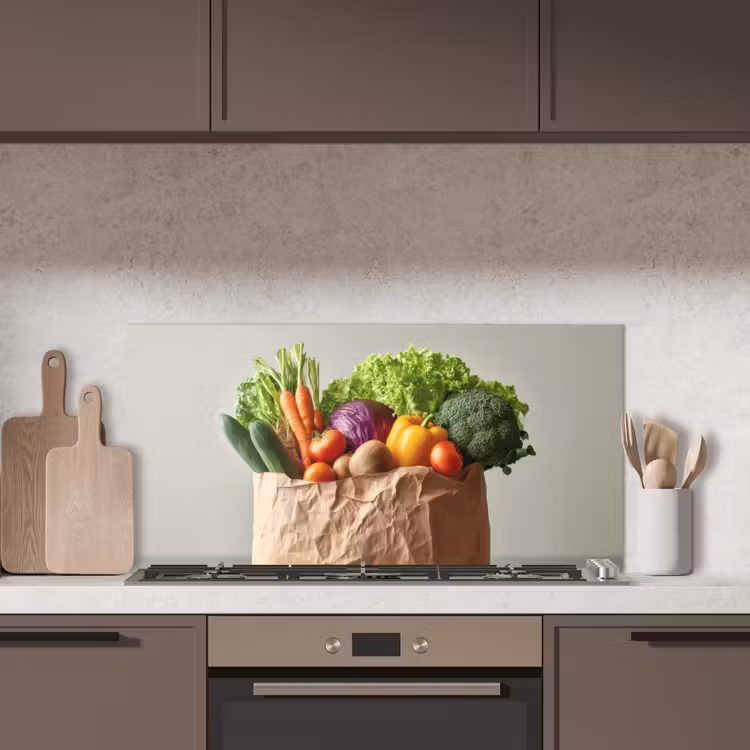 Papieren - Boodschappen - Groente - Kleurrijk keuken achterwand spatscherm middel -sfeer2