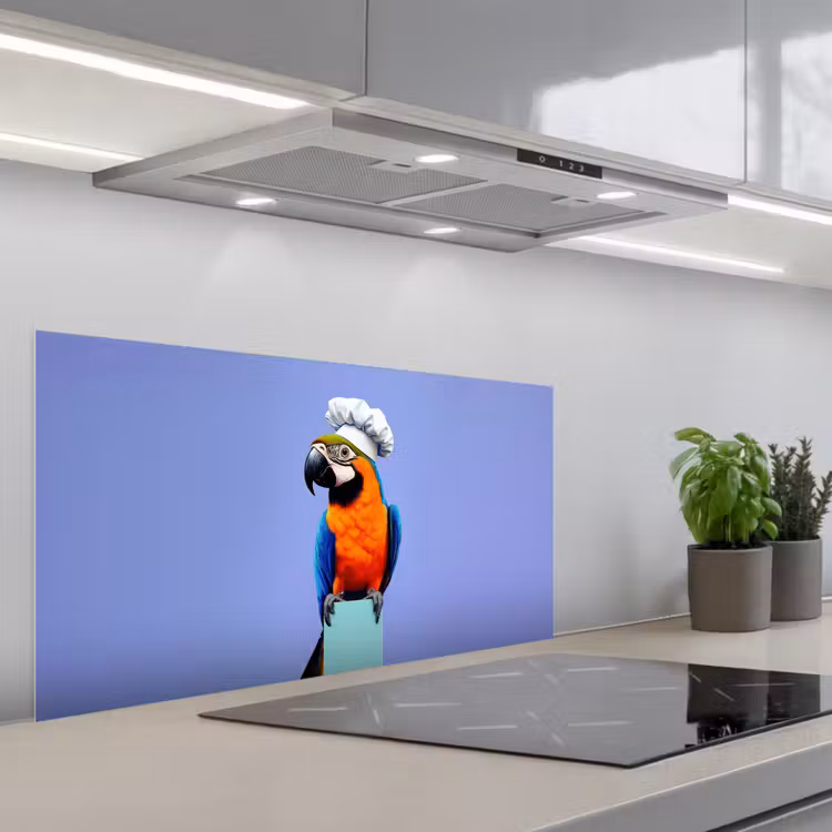 Papegaai - Koksmuts - Vogel - Leuk keuken achterwand spatscherm middel -3d_schuin