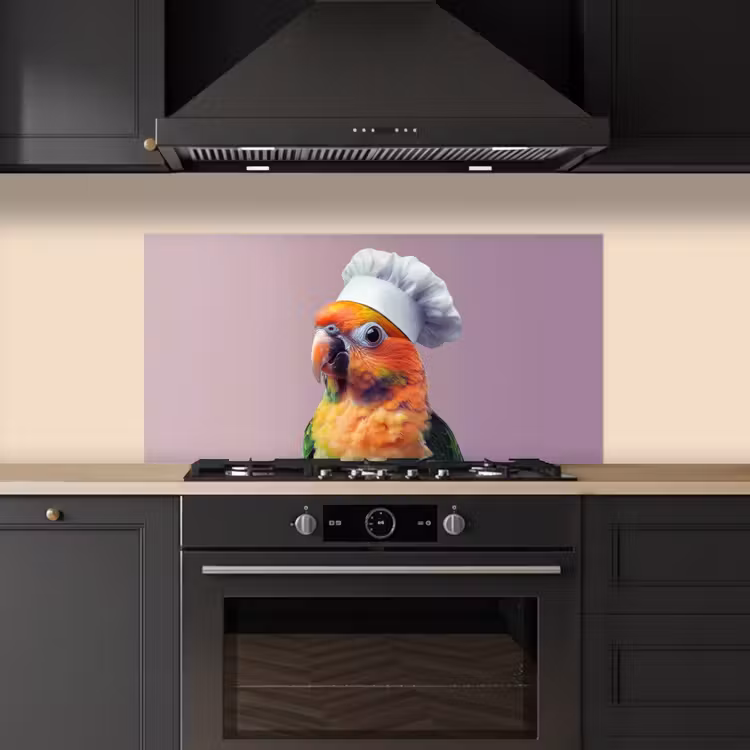 Papegaai - Koksmuts - Nieuwsgierig - Vogel keuken achterwand spatscherm middel -sfeer1