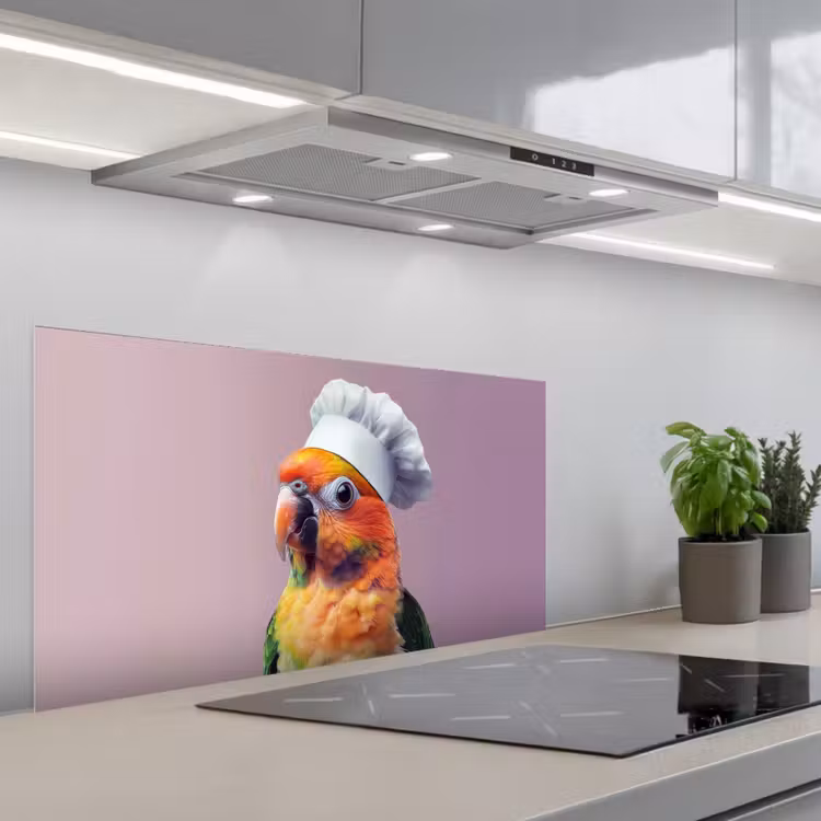 Papegaai - Koksmuts - Nieuwsgierig - Vogel keuken achterwand spatscherm middel -3d_schuin