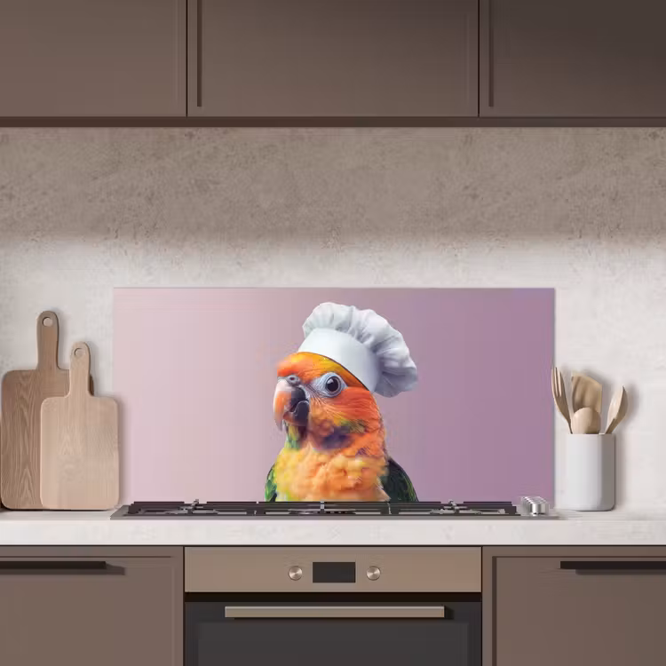 Papegaai - Koksmuts - Nieuwsgierig - Vogel keuken achterwand spatscherm middel -sfeer2