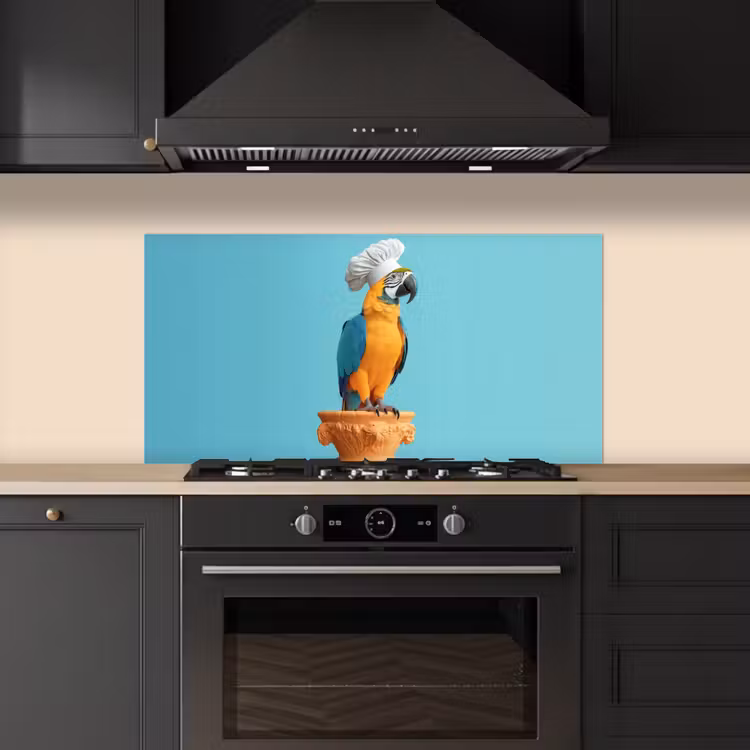Papegaai - Koksmuts - Grappig - Vogel keuken achterwand spatscherm middel -sfeer1