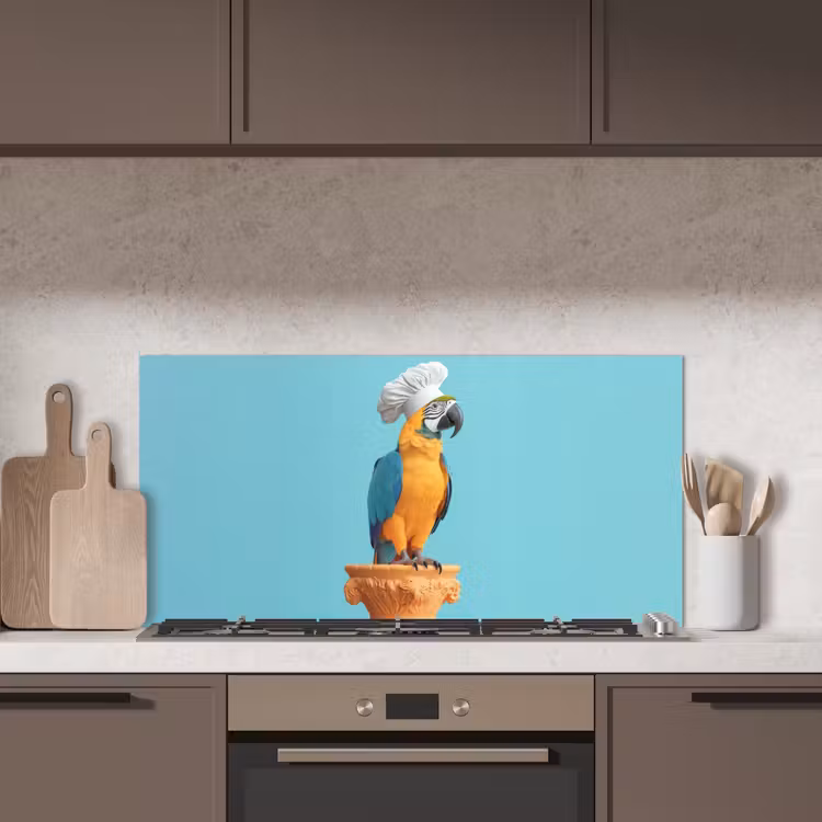 Papegaai - Koksmuts - Grappig - Vogel keuken achterwand spatscherm middel -sfeer2