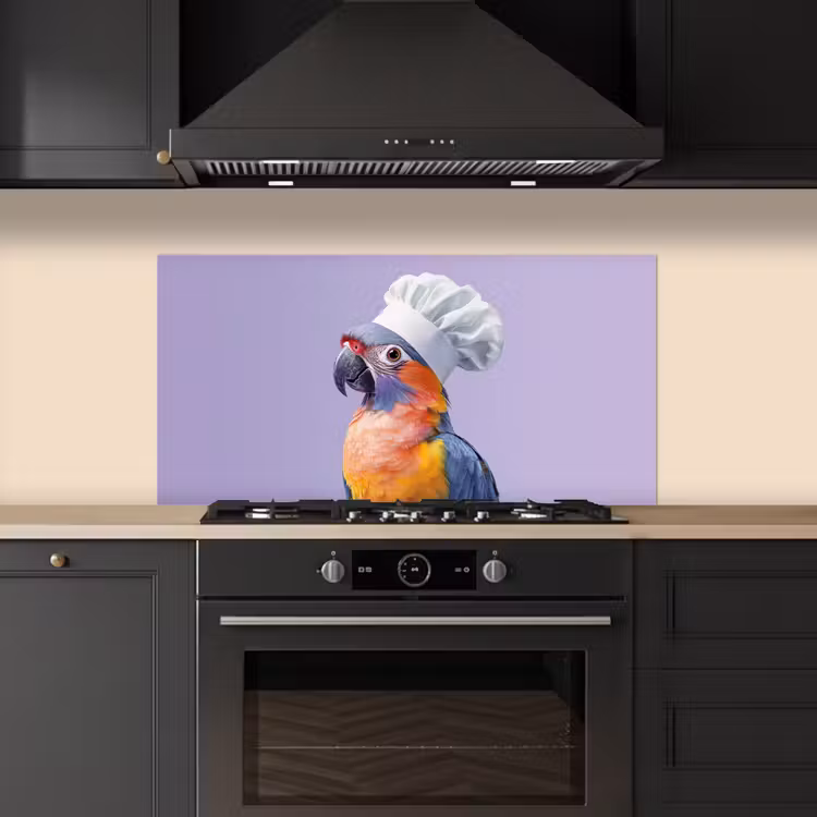 Papegaai - Koksmuts - Paars - Cute keuken achterwand spatscherm middel -sfeer1
