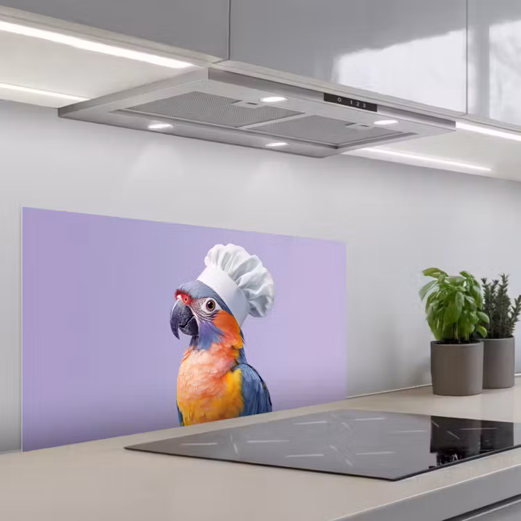 Papegaai - Koksmuts - Paars - Cute keuken achterwand spatscherm middel -3d_schuin