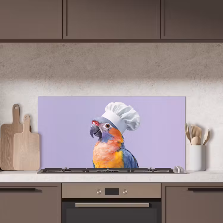 Papegaai - Koksmuts - Paars - Cute keuken achterwand spatscherm middel -sfeer2