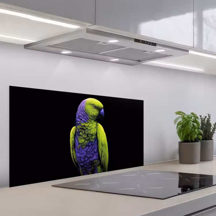 Papegaai - Veren - Opvallend - Groen keuken achterwand spatscherm middel -3d_schuin
