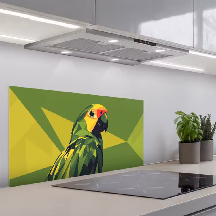 Papegaai - Groen - Snavel - Abstract keuken achterwand spatscherm middel -3d_schuin
