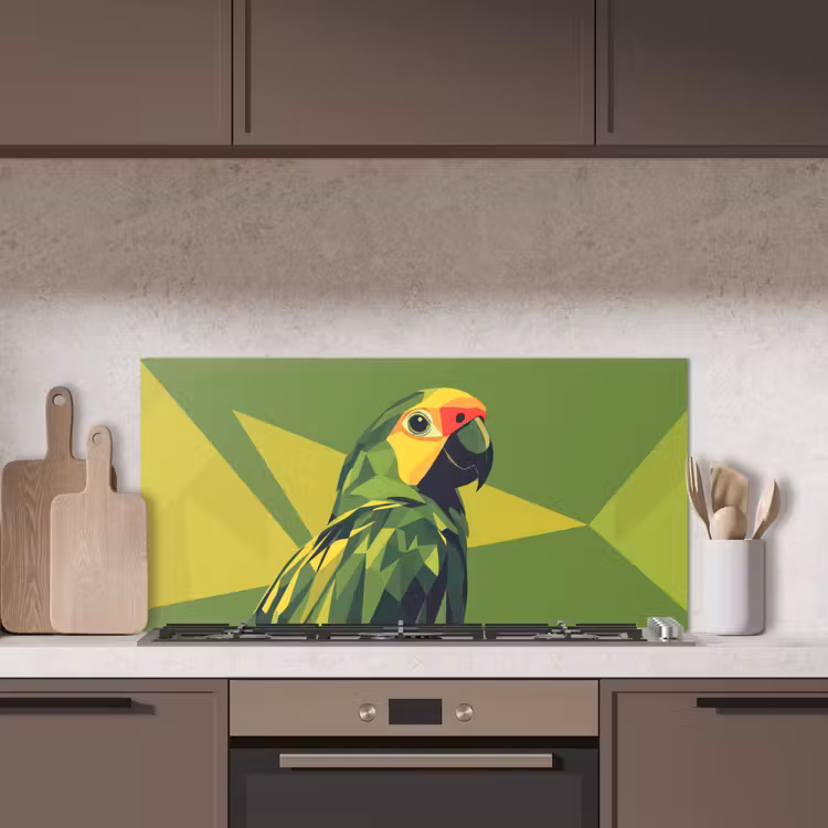 Papegaai - Groen - Snavel - Abstract keuken achterwand spatscherm middel -sfeer2