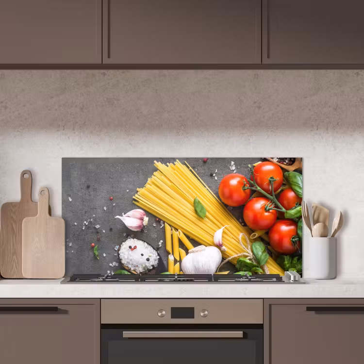 Pasta - Kruiden - Tomaat - Specerijen - Rustiek keuken achterwand spatscherm middel -sfeer2