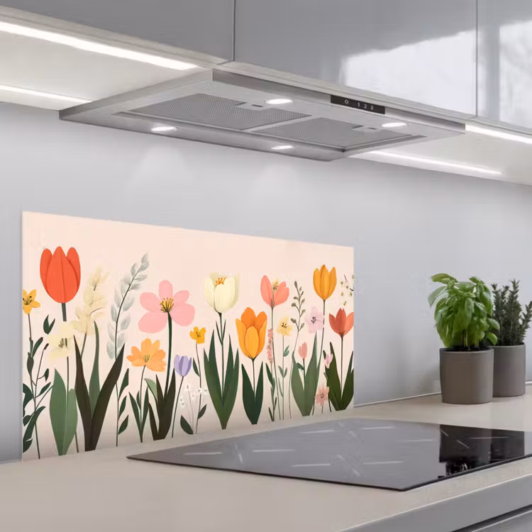 Pasteltinten - Bloemen - Illustratie keuken achterwand spatscherm middel -3d_schuin