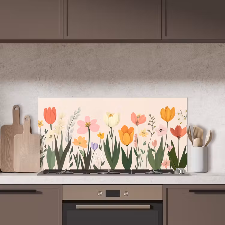Pasteltinten - Bloemen - Illustratie keuken achterwand spatscherm middel -sfeer2