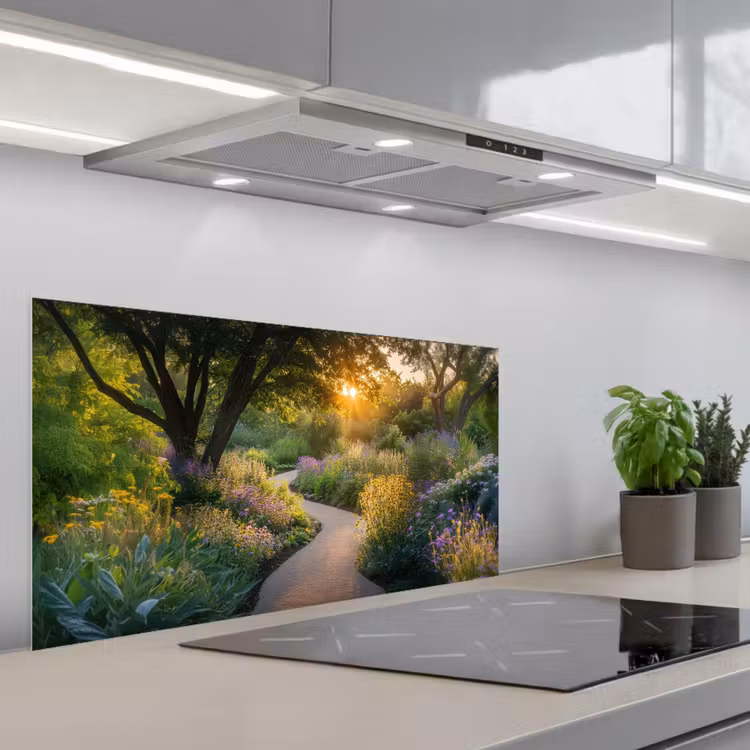 Pad - Bloemen - Park keuken achterwand spatscherm middel -3d_schuin