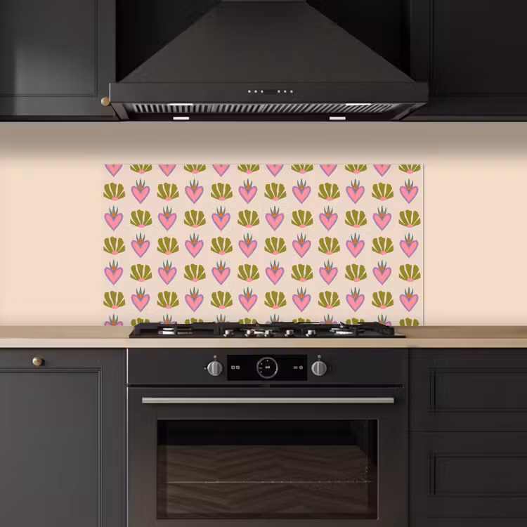 Patroon - Beige - Hartjes - Bloemen keuken achterwand spatscherm middel 899 -sfeer1
