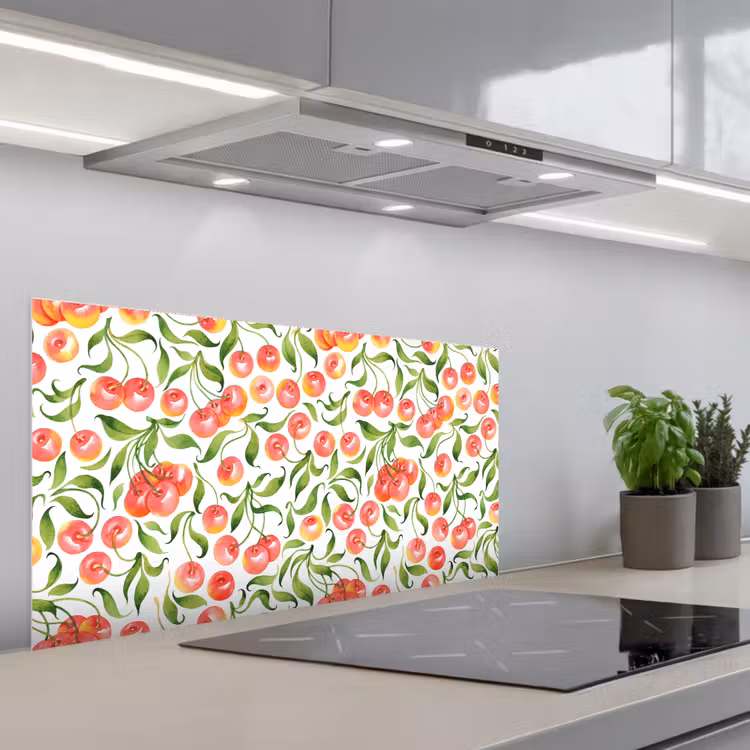 Patroon - Kersen - Wit keuken achterwand spatscherm middel 899 -3d_schuin
