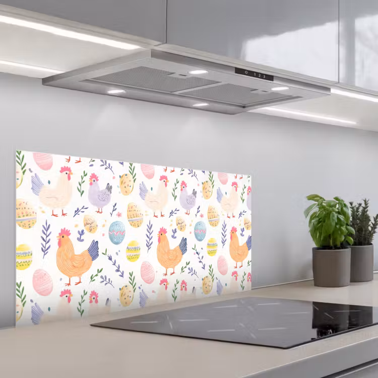 Patroon - Kip - Paaseieren keuken achterwand spatscherm middel -3d_schuin