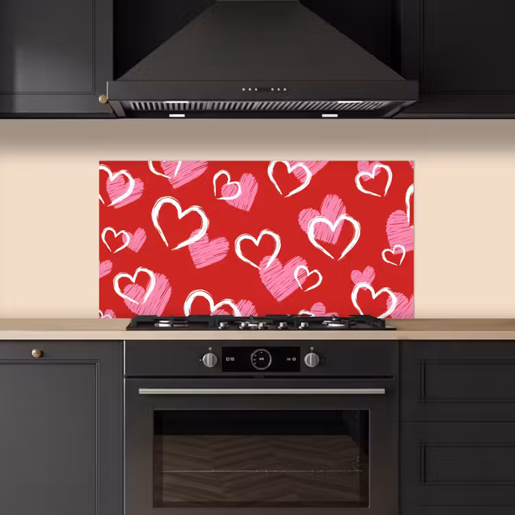 Patroon - Hartjes - Roze - Valentijn keuken achterwand spatscherm middel -sfeer1