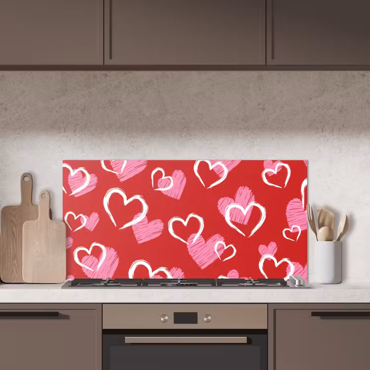 Patroon - Hartjes - Roze - Valentijn keuken achterwand spatscherm middel -sfeer2