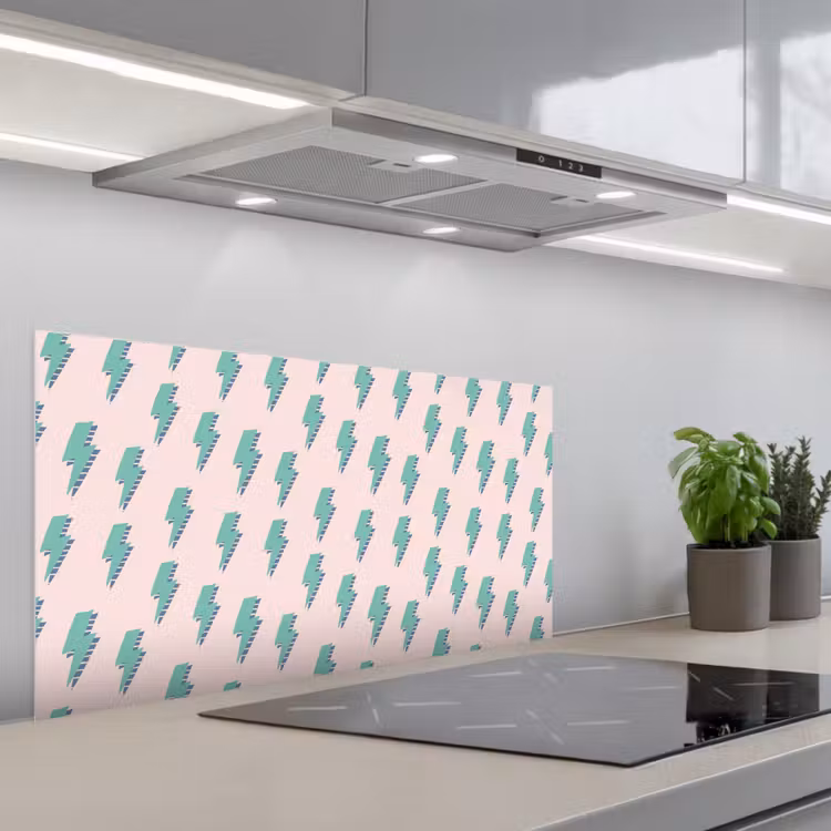 Patroon - Bliksem - Roze - Groen keuken achterwand spatscherm middel 899 -3d_schuin