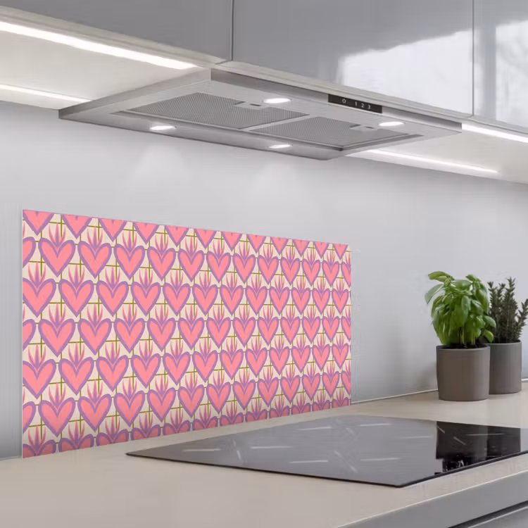 Patroon - Roze - Hartjes keuken achterwand spatscherm middel 899 -3d_schuin