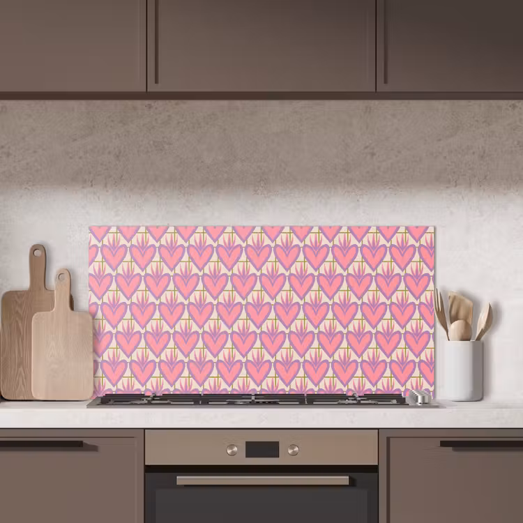 Patroon - Roze - Hartjes keuken achterwand spatscherm middel 899 -sfeer2