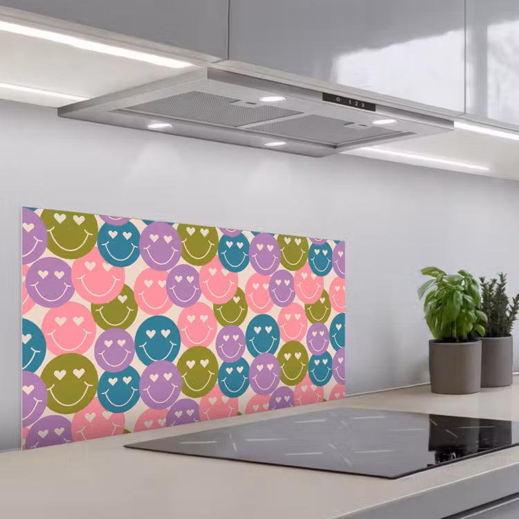 Patroon - Smiley - Kleurrijk - Hartjes keuken achterwand spatscherm middel 899 -3d_schuin