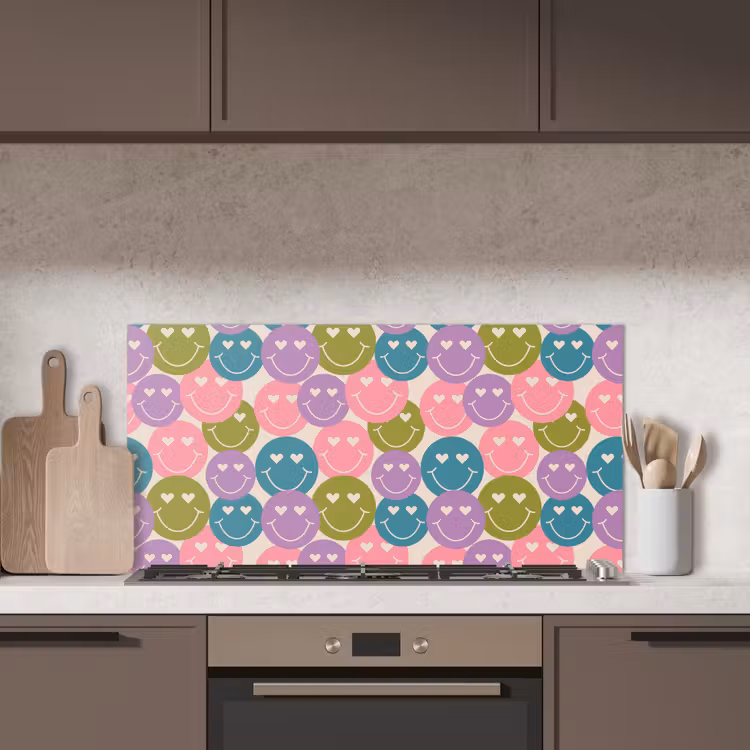 Patroon - Smiley - Kleurrijk - Hartjes keuken achterwand spatscherm middel 899 -sfeer2
