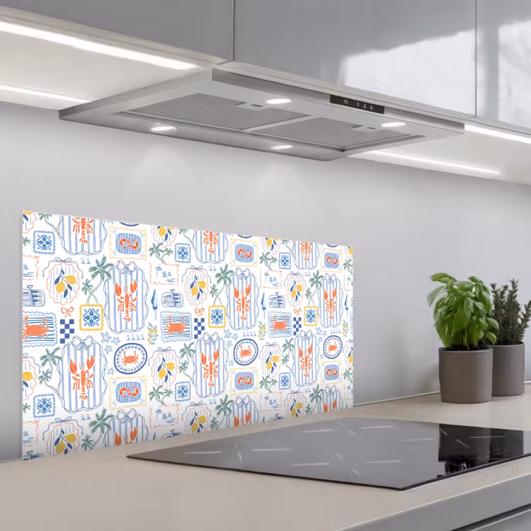 Zee - Sfeer -  Krab - Blauw keuken achterwand spatscherm middel 899 -3d_schuin