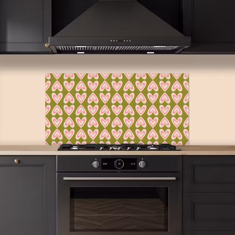 Patroon - Symmetrisch - Hartjes - Olijfgroen keuken achterwand spatscherm middel 899 -sfeer1