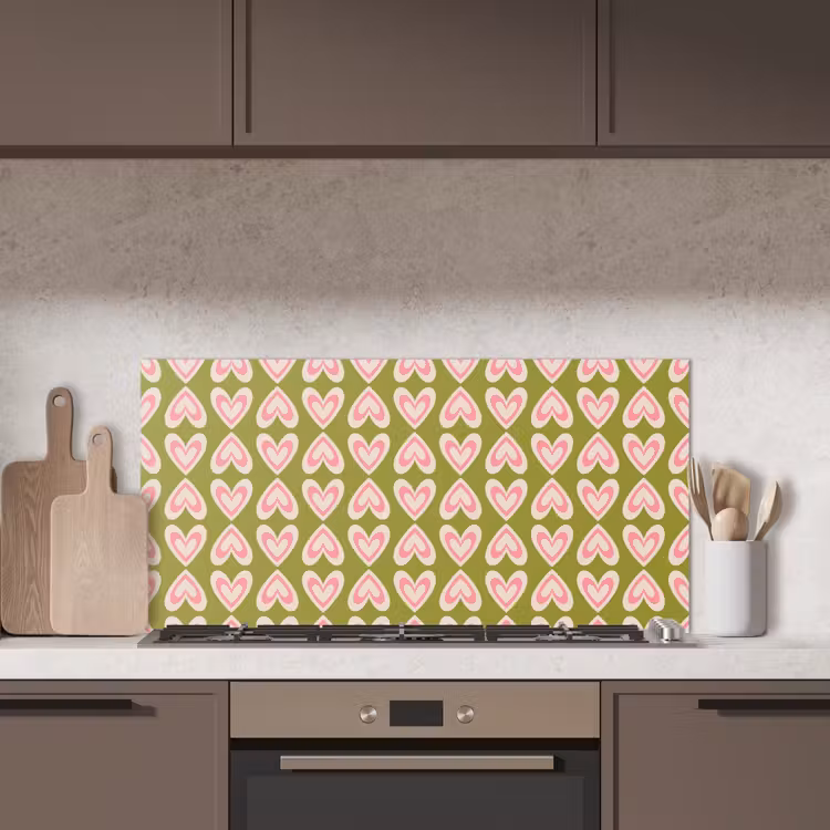 Patroon - Symmetrisch - Hartjes - Olijfgroen keuken achterwand spatscherm middel 899 -sfeer2