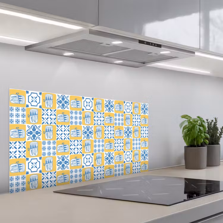 Zee - Geel - Blauw - Wit keuken achterwand spatscherm middel 899 -3d_schuin