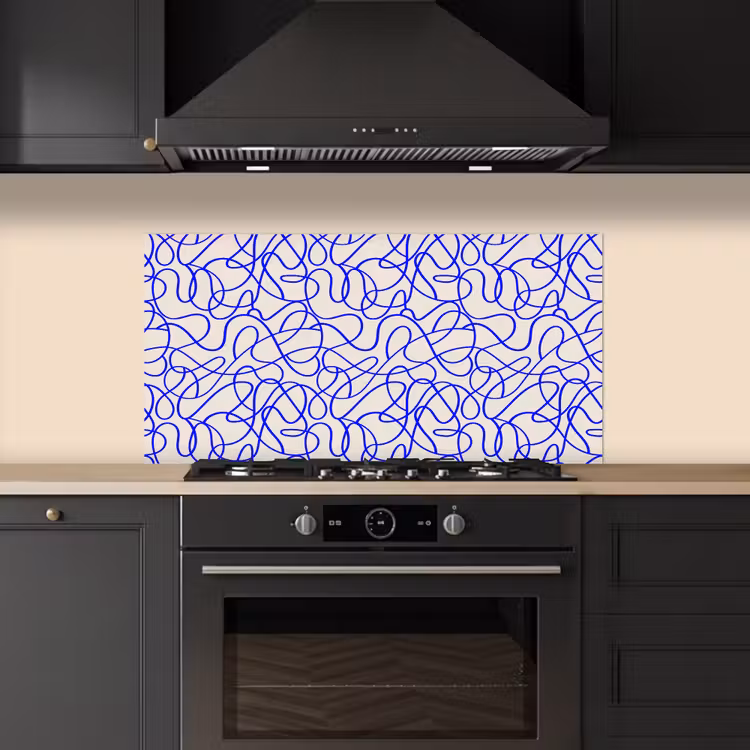 Patronen - Beige - Blauw - Lijnen keuken achterwand spatscherm middel 899 -sfeer1