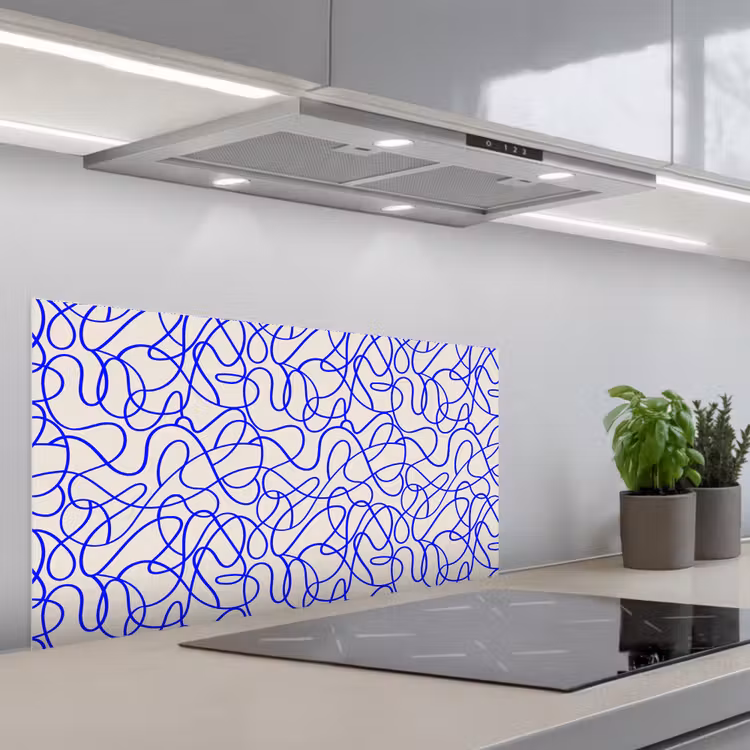 Patronen - Beige - Blauw - Lijnen keuken achterwand spatscherm middel 899 -3d_schuin