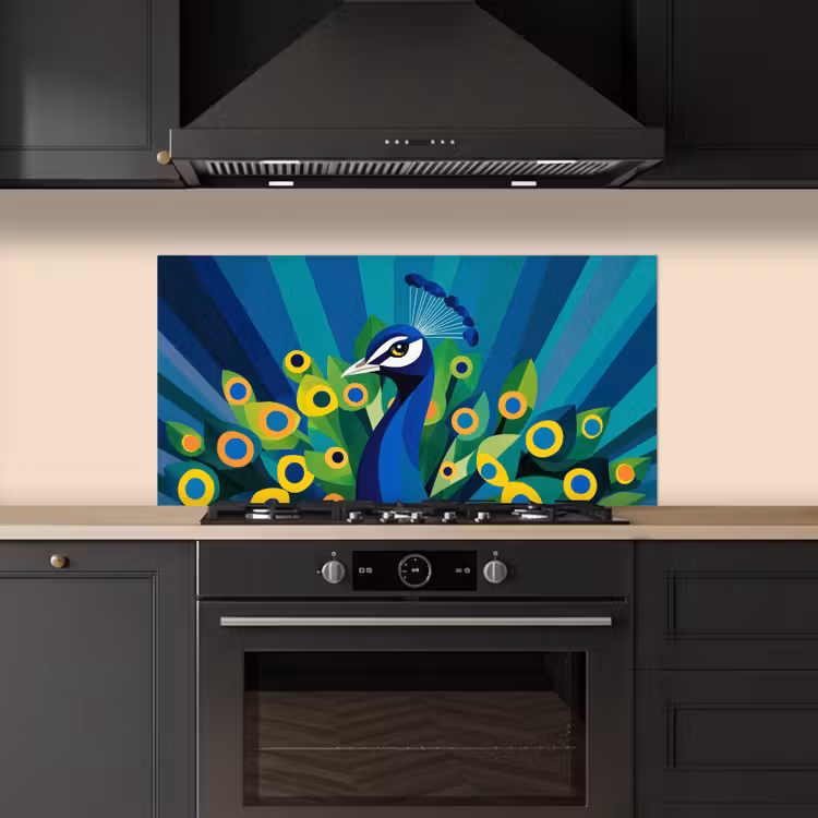 Pauw - Cirkels - Blauw keuken achterwand spatscherm middel -sfeer1