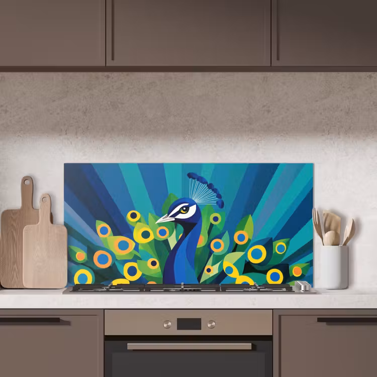 Pauw - Cirkels - Blauw keuken achterwand spatscherm middel -sfeer2