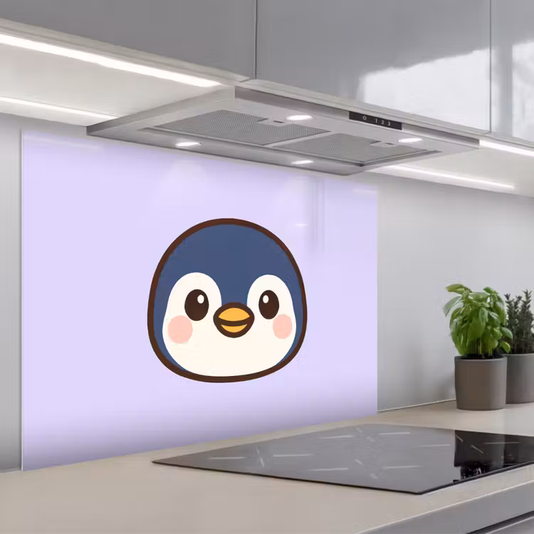 Pinguïn - Paars - Schattig keuken achterwand spatscherm middel -3d_schuin