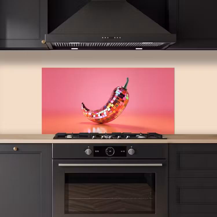 Peper - Disco - Rood - Glitter keuken achterwand spatscherm middel -sfeer1
