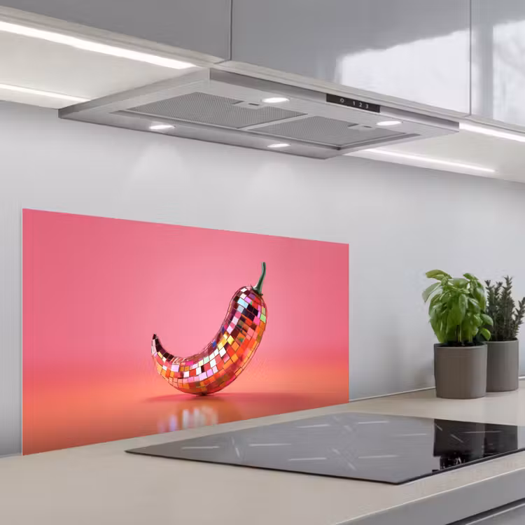 Peper - Disco - Rood - Glitter keuken achterwand spatscherm middel -3d_schuin