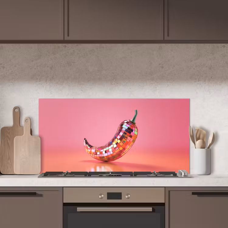 Peper - Disco - Rood - Glitter keuken achterwand spatscherm middel -sfeer2