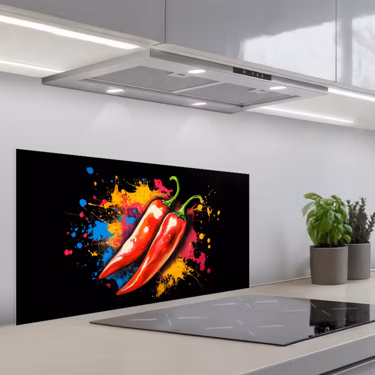 Peper - Graffiti - Verf - Abstract - Modern - Kleurrijk keuken achterwand spatscherm middel -3d_schuin