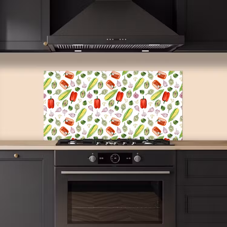 Paprika - Maïs - Patroon - Groente keuken achterwand spatscherm middel 899 -sfeer1